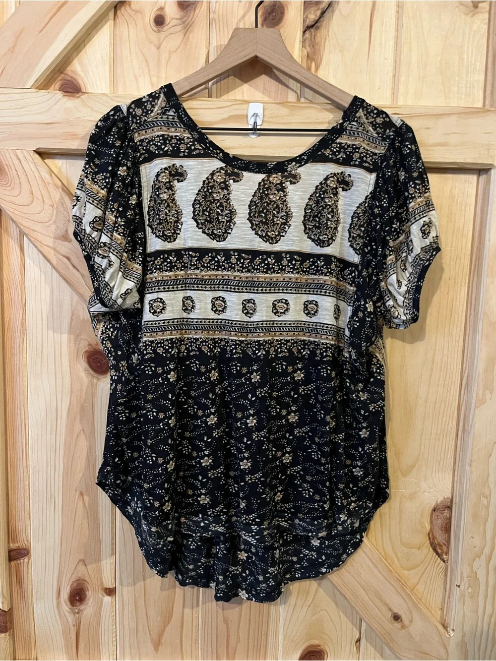 Free People Boho Paisley Print Puff Sleeve Tunic Blouse